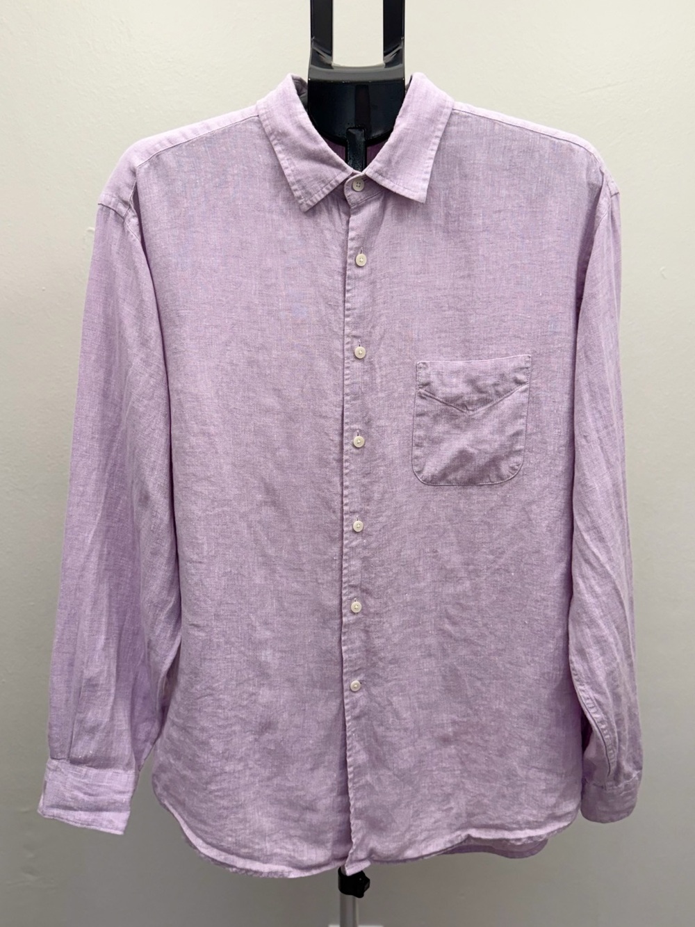 J.S.A. Bank Reserve 100% Linen Lavender Button Down Shirt Size L